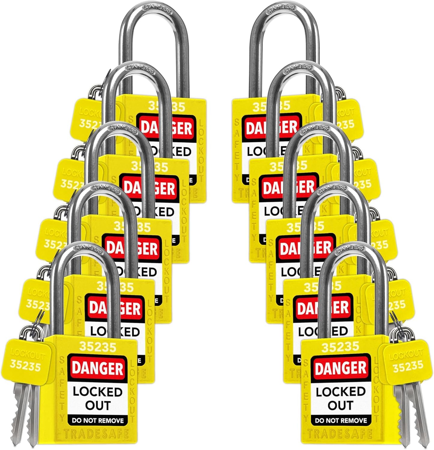TRADESAFE Lockout Tagout Locks Set - 10 Yellow Keyed Alike Padlocks, 2 Keys Per Lock, OSHA Compliant Loto Locks
