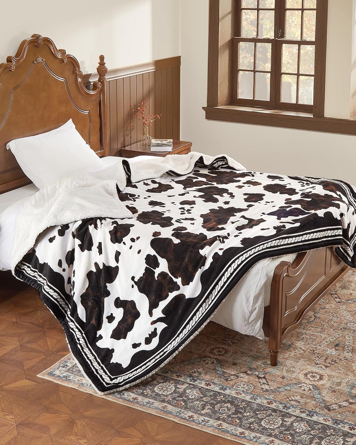 CAROMIO Heated Electric Blanket Full Size, Cow Print Fast Heating Blankets with LCD Controller, 10 Heat Levels & 1-12H Time Settings, ETL Certified, Machine Washable, Brown Black, 72" x 84"