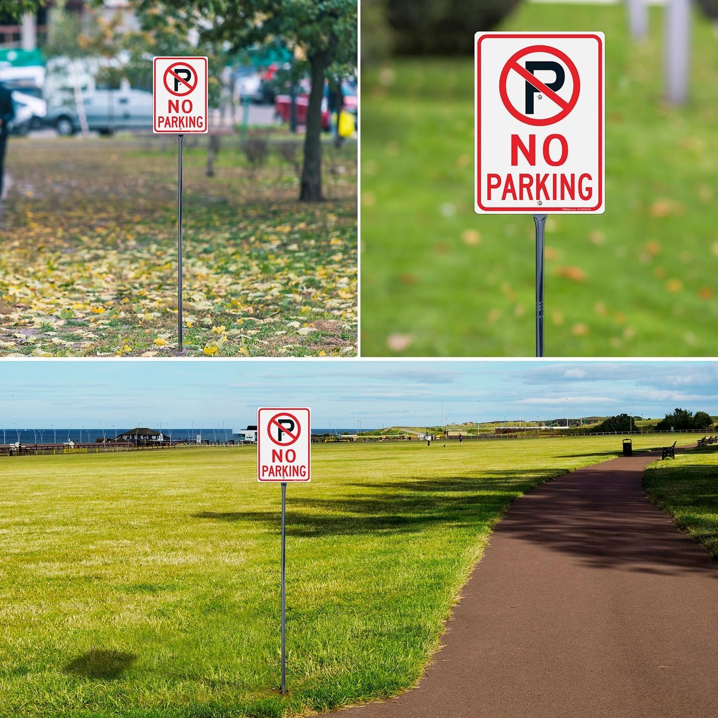 Faittoo Large No Parking Sign with 54" Metal Thick Stake, 14"x10" Rust Free Heavy Aluminum, Reflective, Fade Resistant, Easy to Mount, Outdoor Use