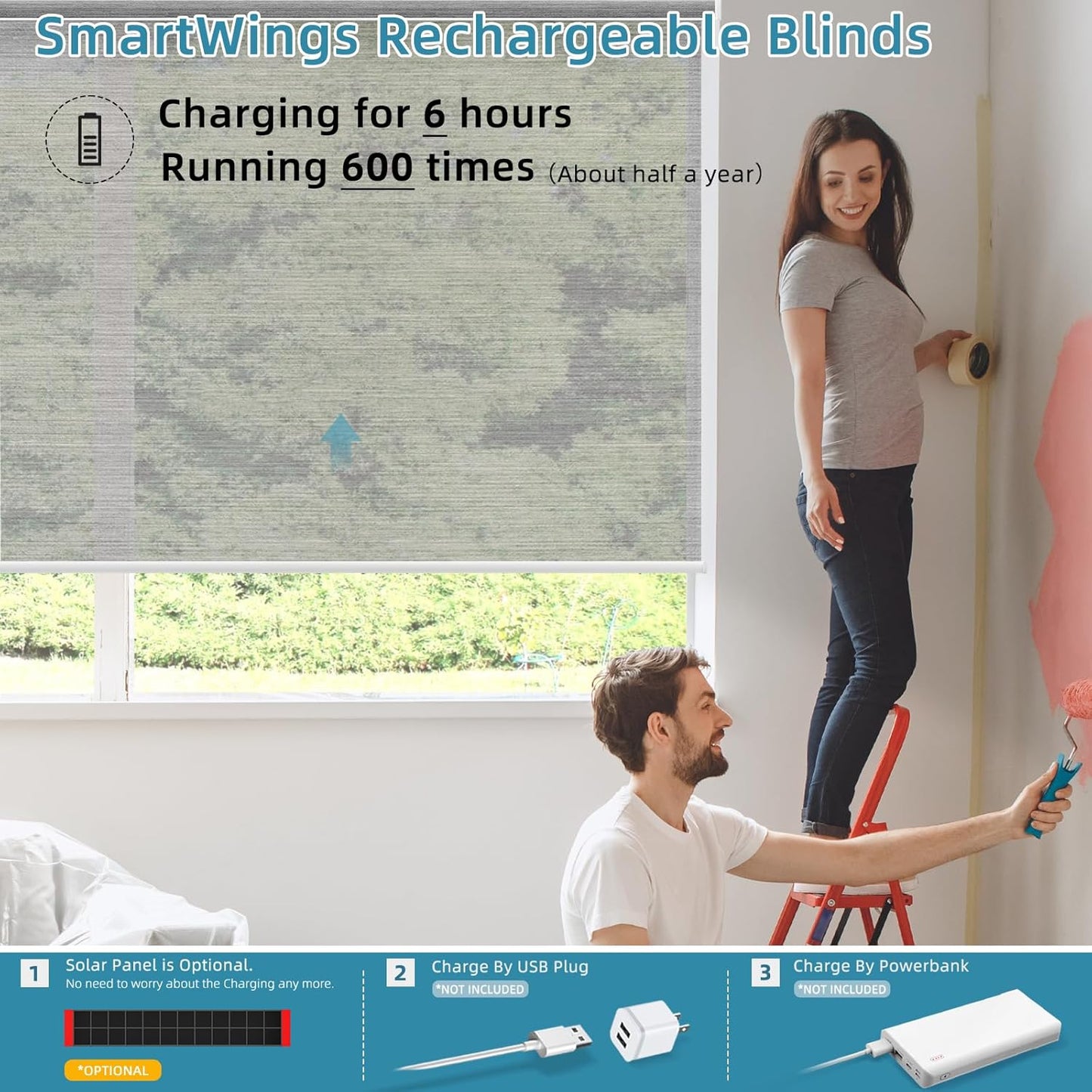 SmartWings Motorized Smart Blinds for Windows in Light Filtering, Electric Remote Roller Shades Compatible with Alexa/Google Home/Homekit, Custom Up to 110”W x 148”H, 5% Openness PVC Free Silver