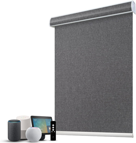 SmartWings Motorized 100% Blackout Shades Blinds, Custom Size, Cordless Window Shades Rechargeable Battery, Work with Matter/Apple HomeKit, Alexa, Thread/Zigbee, Remote Optional, Eclipse Anchor Grey