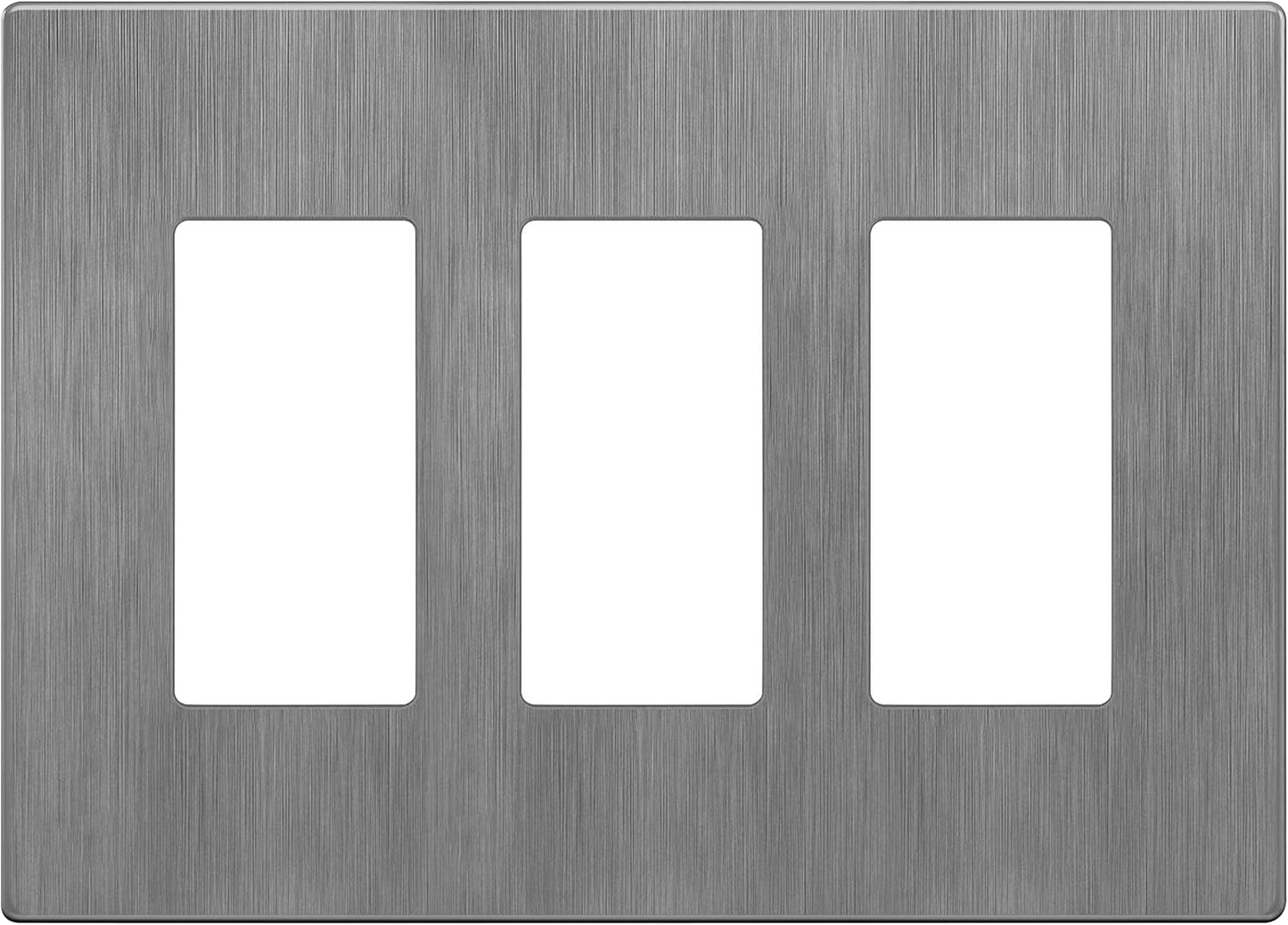 LIDER Brushed Finish Decorator Switch Cover, Screwless Wall Plate, Mid-Size 3-Gang 4.88" x 6.77", Unbreakable Polycarbonate Thermoplastic, UL Listed, LSWP-33M-BGY, Brushed Gray