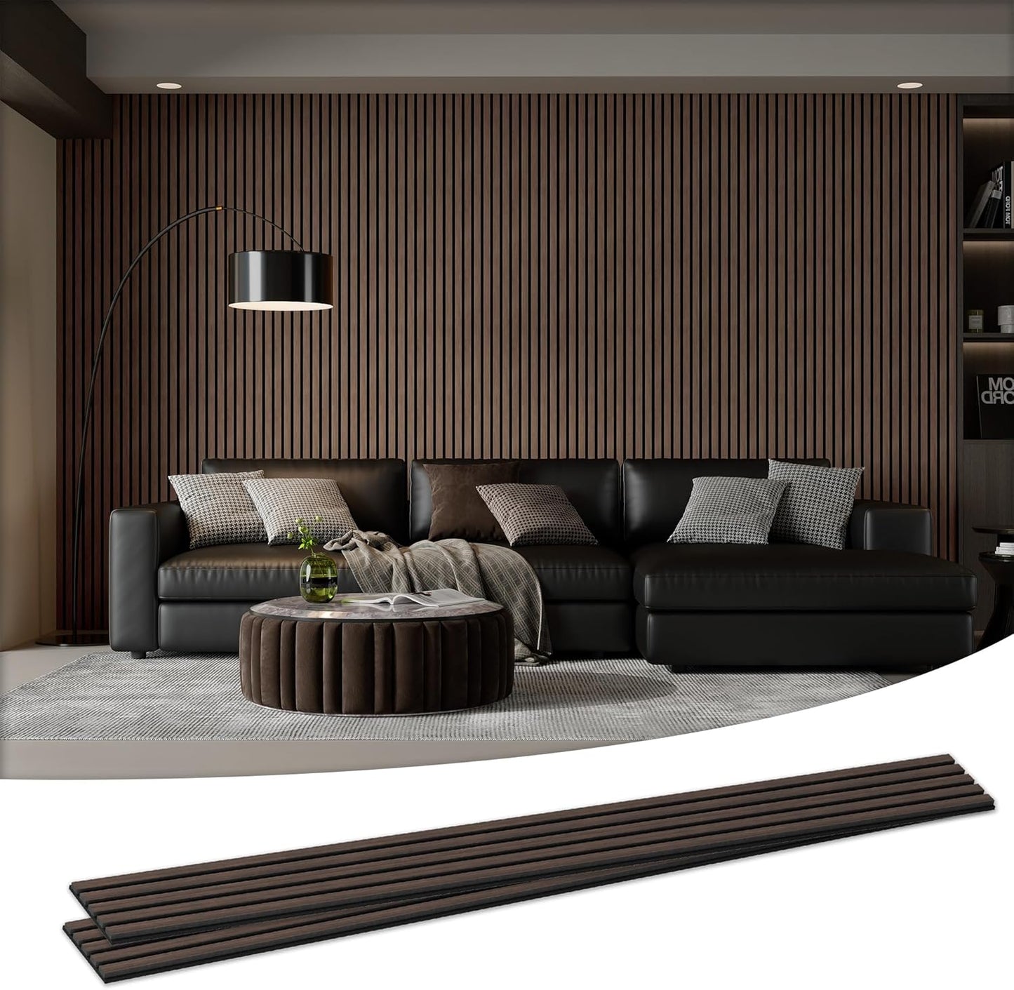 Wood Salt Acoustic Wall Panels, 2 Piece 94" x 23.6" x 0.8" Soundproof Wooden Wall Panels, 3D Fluted Sound Absorbing Panel, Natural Walnut