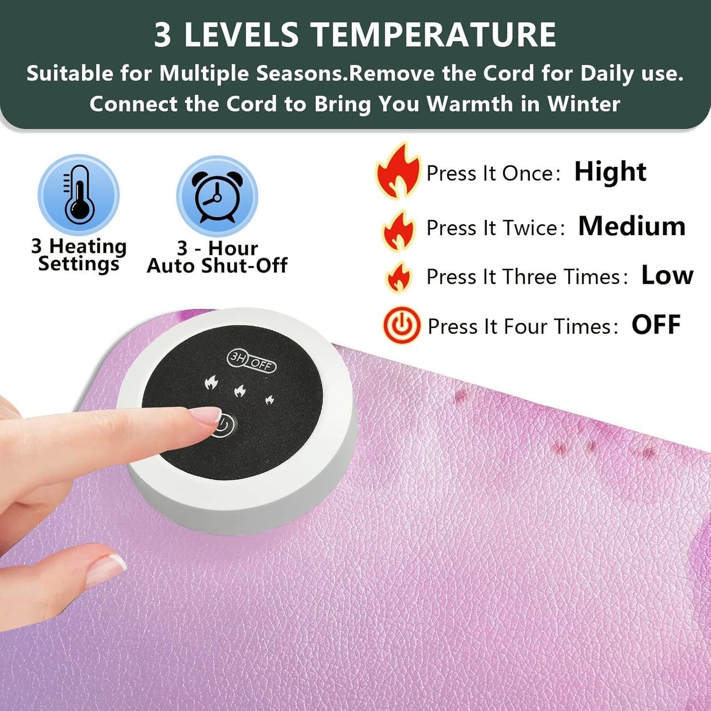 Heated Desk Pad Mouse Pad 31.5x13 Inch PU Leather Desk Mat with 3 Heat Levels Large Mouse Gaming Computer Laptop Mat Romantic Cherry Blossom