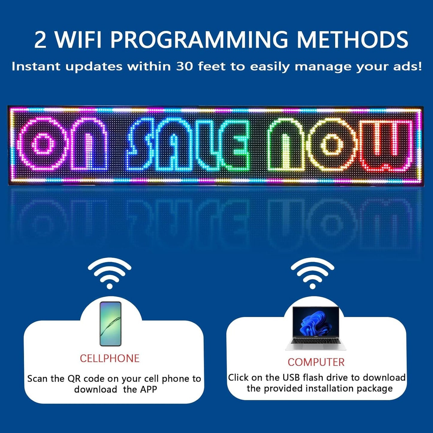 HS ProgrammableLed Sign , Outdoor Digital Scrolling Open Neon Signs, Electronic Message Display Screen Banner Board Large Waterproof for Business Store Advertising Window Public , Full Color High Brightness P10 77’’x14’’, WIFI control Custom Text