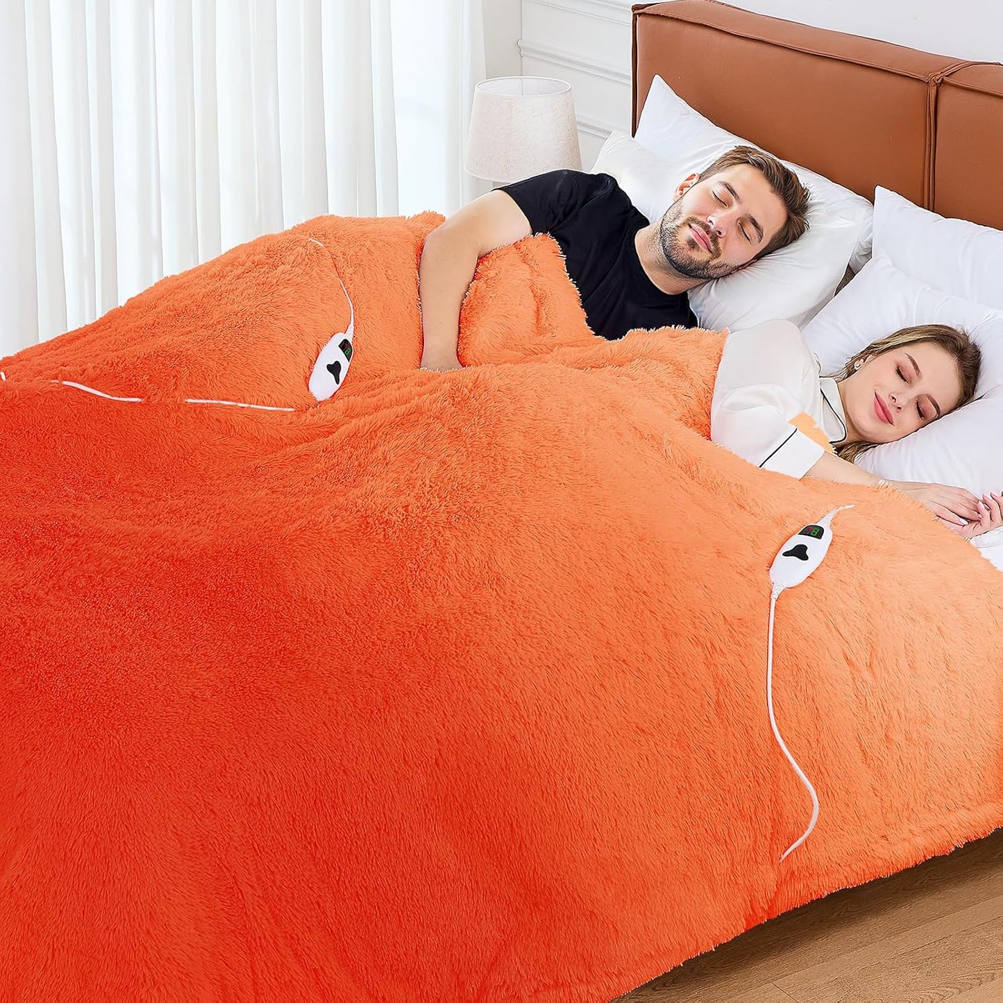 Heated Electric Blanket Queen–Faux Fur with Soft Thick SherpaWarm Winter Birthday Gifts for Women Grandma,Dual Control,10 Heat Settings,5 Time Settings, 84x90, Cocoa Brown