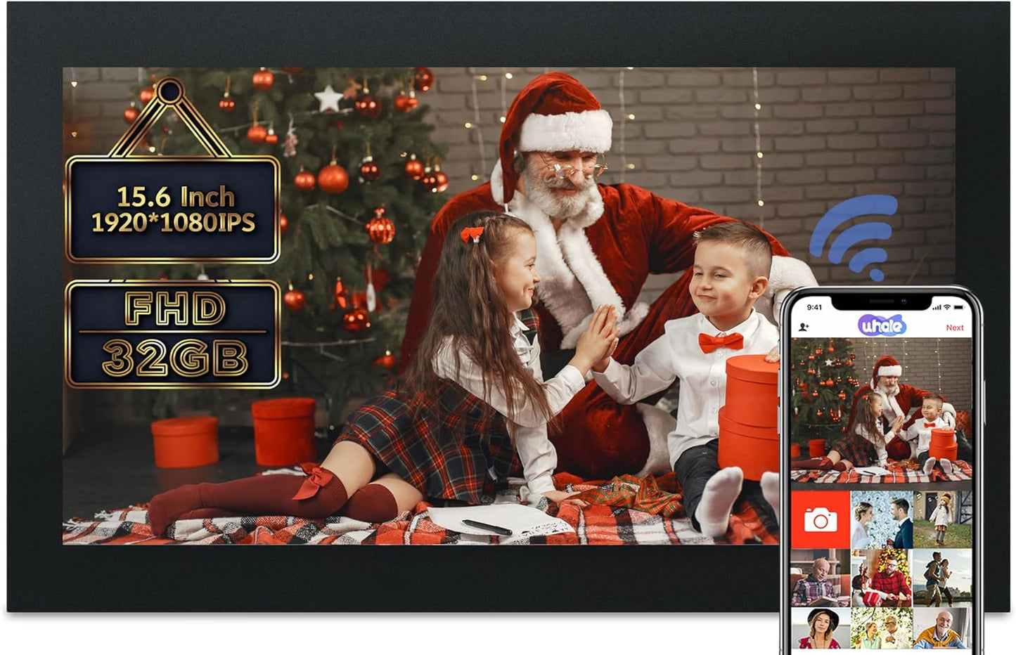 15.6'' Extra Large Digital Picture Frame WiFi Smart Digital Photo Frame 1920 * 1080 FHD Touchscreen 32GB Storage Space,Digital Using App Remotely Send Photos and Videos