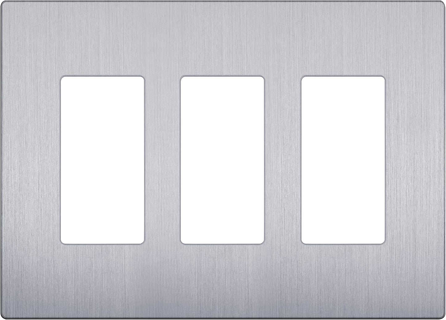 LIDER Brushed Finish Decorator Switch Cover, Screwless Wall Plate, Mid-Size 3-Gang 4.88" x 6.77", Unbreakable Polycarbonate Thermoplastic, UL Listed, LSWP-33M-BSV, Brushed Silver