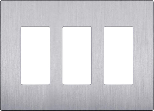 LIDER Brushed Finish Decorator Switch Cover, Screwless Wall Plate, Mid-Size 3-Gang 4.88" x 6.77", Unbreakable Polycarbonate Thermoplastic, UL Listed, LSWP-33M-BSV, Brushed Silver
