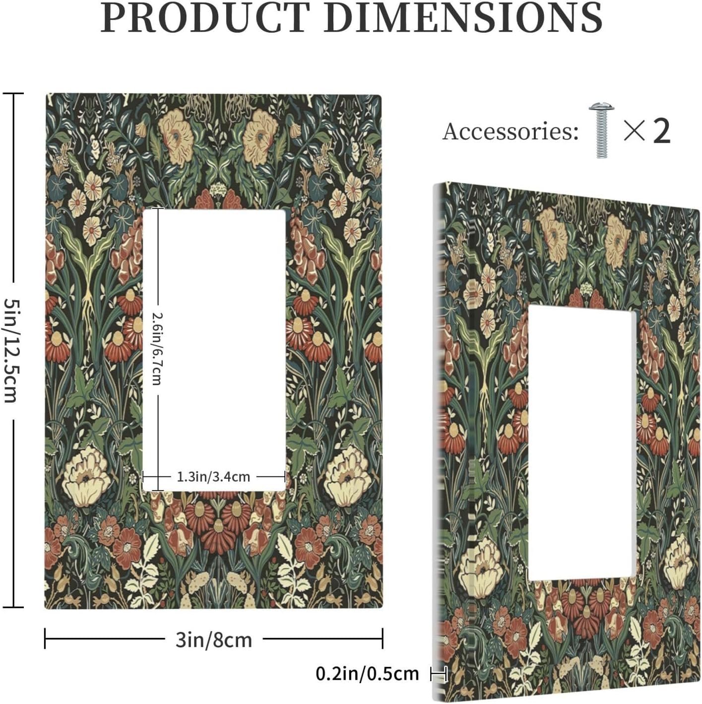Decorative Outlet Covers Vintage Dark Floral William Morris Green Flower 1 Gang Single Rocker Light Switch Cover Plate Wall Plates GFCI Faceplate for living Room Home Decor