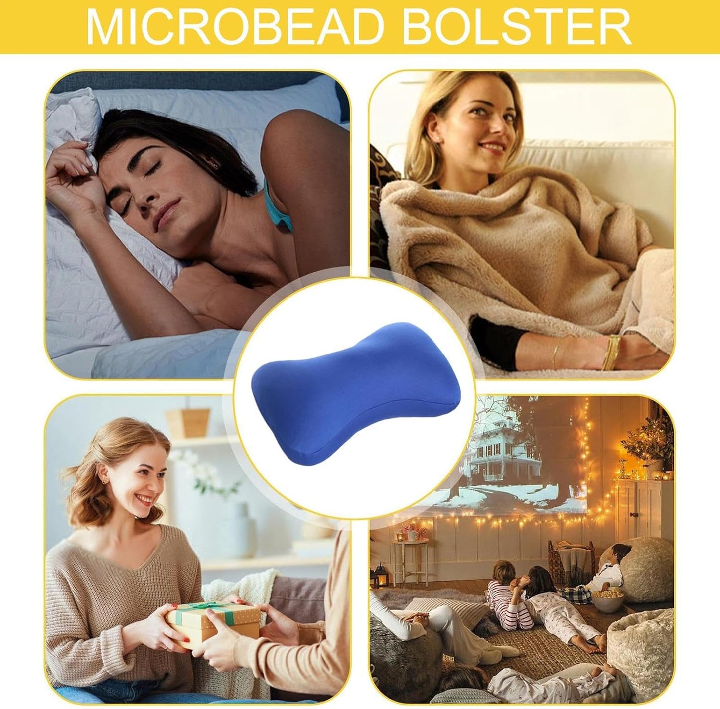 Microbead Bolster Tube Pillow - Travel Comfort Cushion | Cylindrical Neck Roll Support | Soft Bean Bag Body for Airplane Car Recliner Sleeping, Ergonomic Lumbar Aid, Home Rest Gift