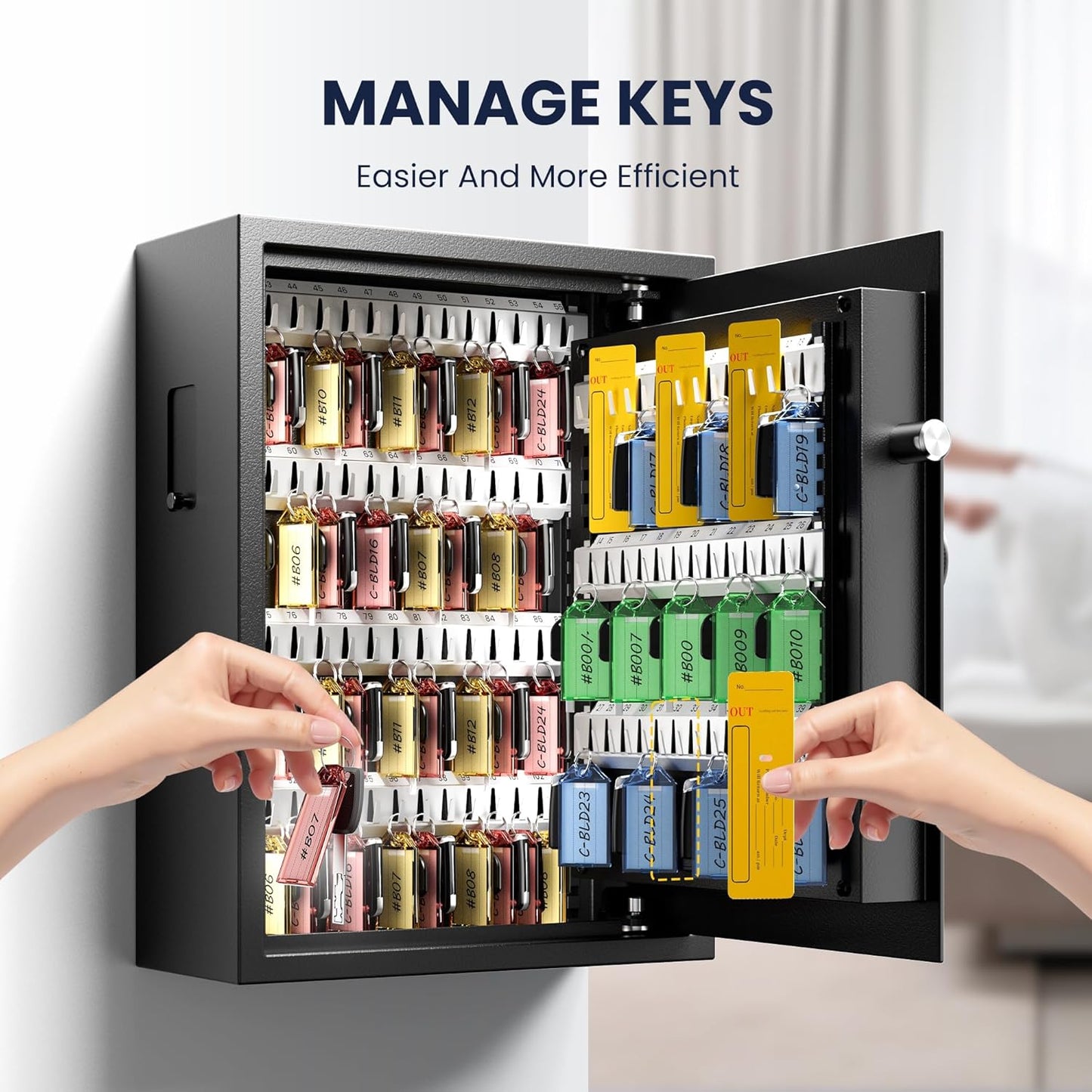 Heavy Duty 103 Keys Electronic Key Lock Box with Anti-Theft Deposit Key Slot & Key Out Tags, Key Cabinet Wall Mount with Code for Home Office