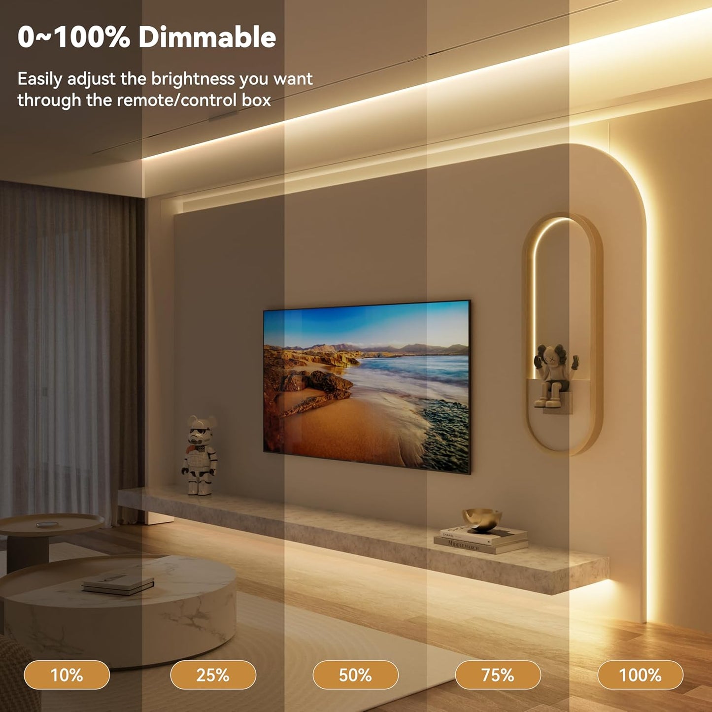PAUTIX COB LED Strip Lights with RF Remote,UL Listed Dotless LED Lights Dimmable 3000K Warm White,Super Bright 32.8ft Flexible 24V LED Tape Light,for Kitchen Cabinets,Bed,Office Stairs Indoor Lighting