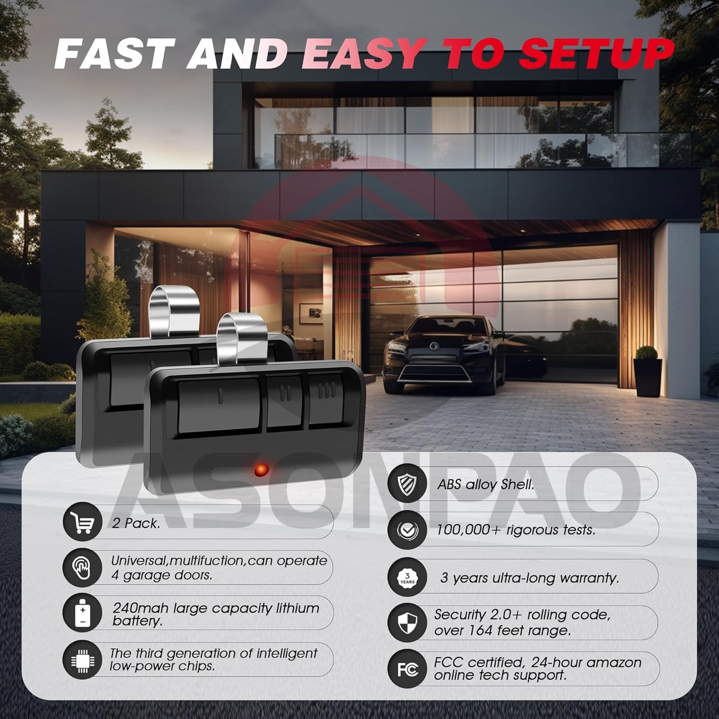 2X 953EV-P2 953ESTD Universal Chamberlain LiftMaster Craftsman Garage Door Opener Remote, Security+2.0 MyQ 3-Button【3-Year-Warranty】