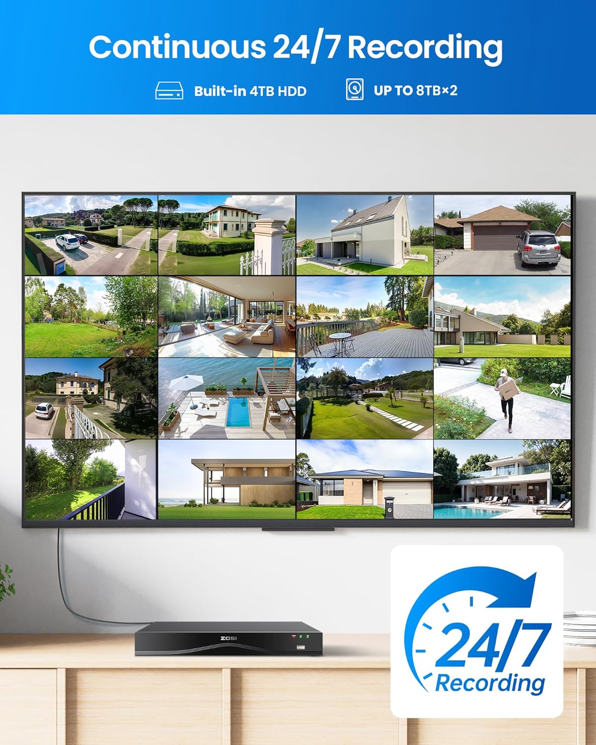 ZOSI 32CH 4K PoE Security Camera System,16 x 8MP Indoor Outdoor Cameras,One-Way Audio,People Counting,Person/Vehicle Detection,16 Port 32-Channel NVR with 4TB HDD for Commercial 24/7 Recording