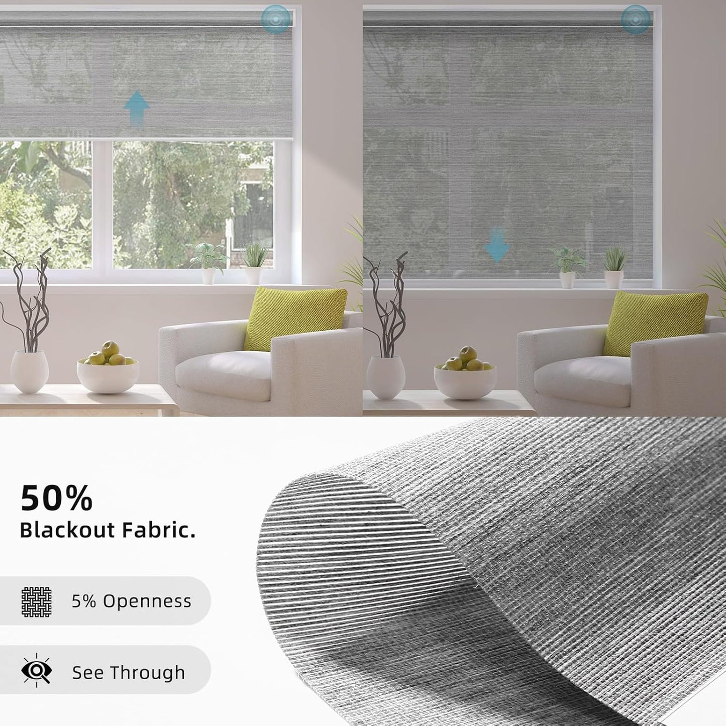 SmartWings Motorized Smart Blinds for Windows in Light Filtering, Electric Remote Roller Shades Compatible with Alexa/Google Home/Homekit, Custom Up to 110”W x 148”H, 5% Openness PVC Free Silver