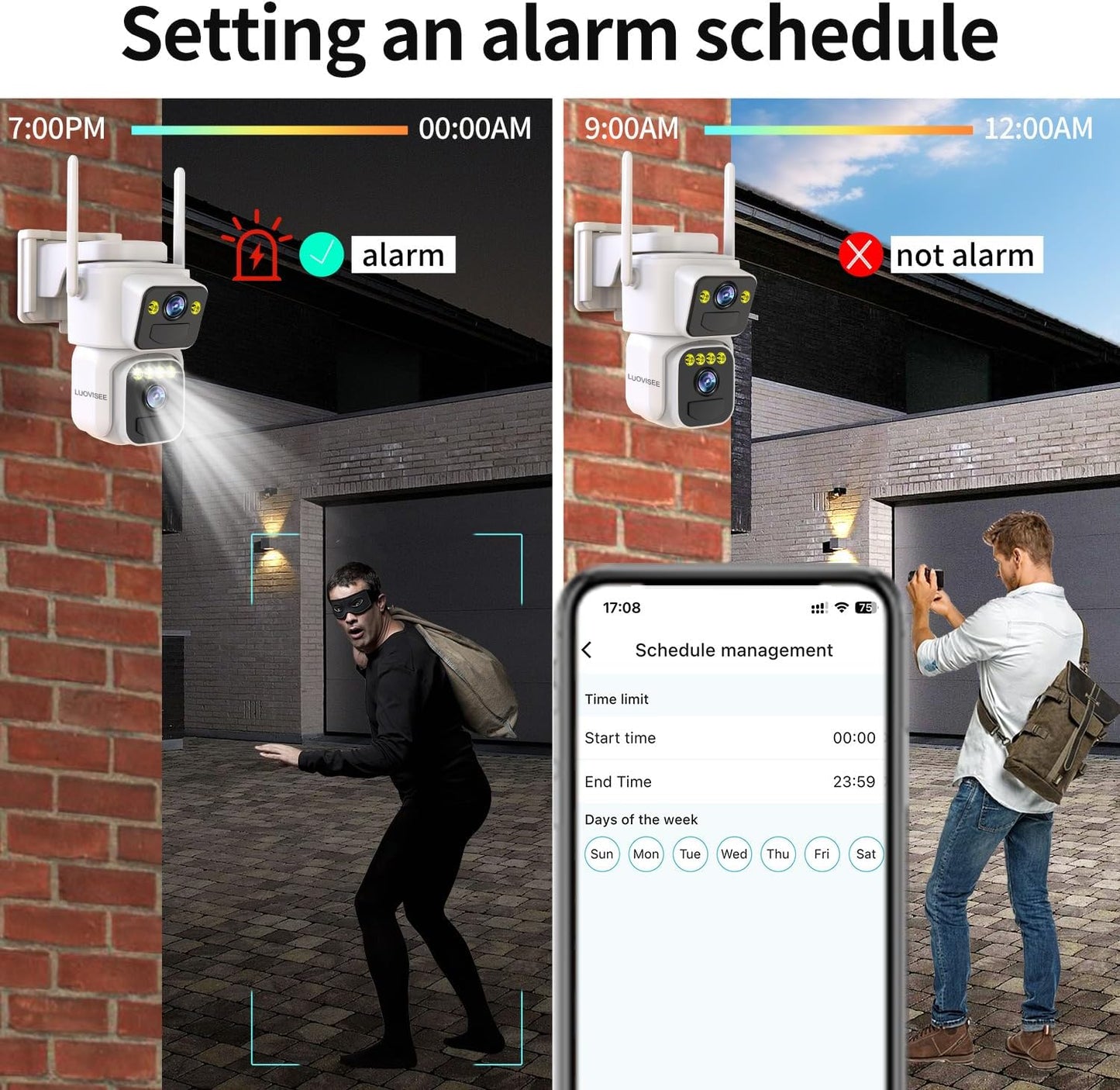 Cameras for Home Security with Dual Lens,2.4G/5G WiFi Outdoor Camera Wireless Solar Powered,PIR Alarm,Color Night Vision,2-Way Audio,Cloud/SD Storage,No Month Fee(2 Pack)