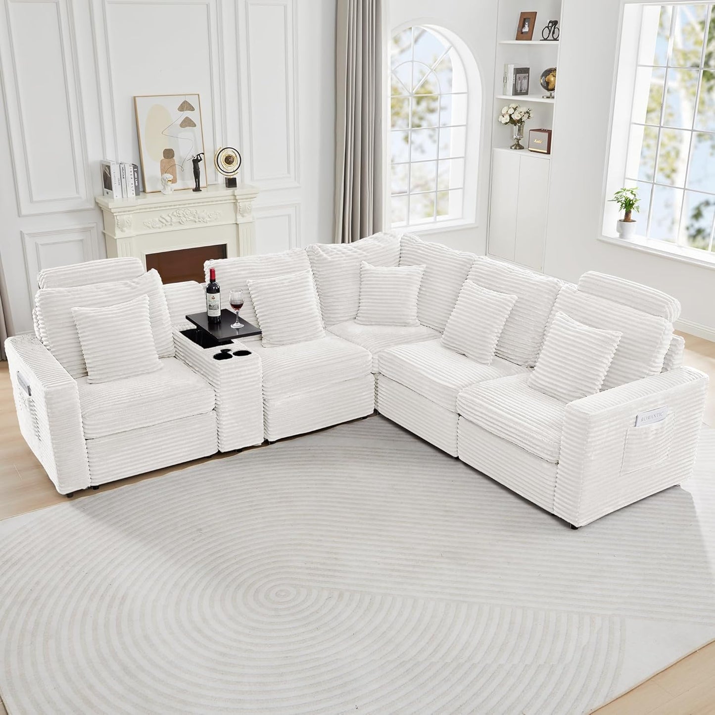 LEVNARY Modular Armless Chair Set of 2, Faux Rabbit Fur Upholstered Single Seat for Sectional Sofa Expansion (White)