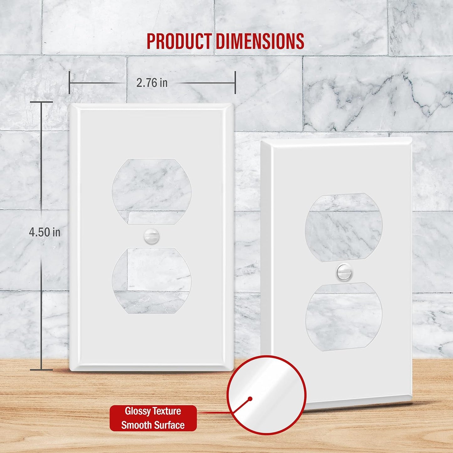ENERLITES Duplex Receptacle Metal Wall Plate, Outlet Cover, Corrosion Resistant, Standard Size 1-Gang 4.50" x 2.76", Powder Coated Stamped Steel, 7721-WG, White Gloss