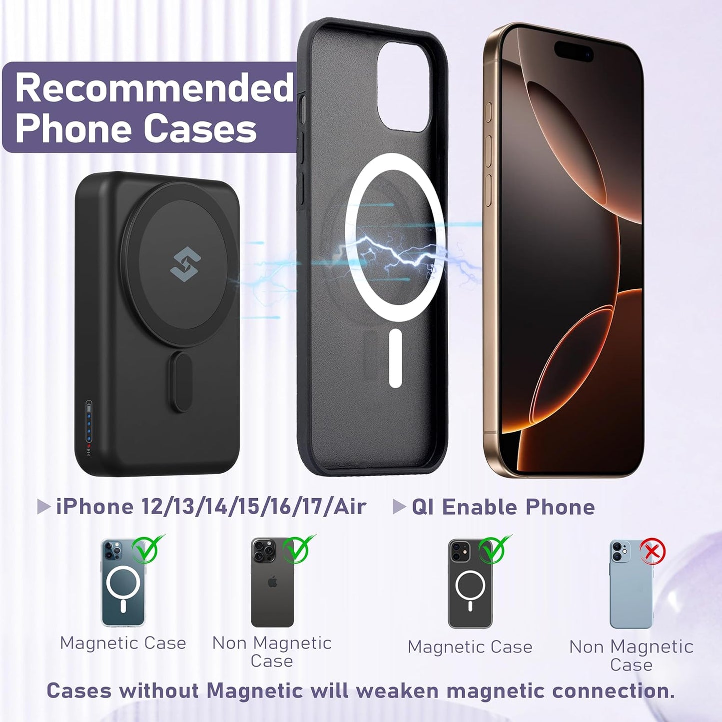 3 in 1 Wireless Charging Station: 10000mAh Removable Power Bank Charger Stand for Phone/Watch/Air Pods - Portable Magnetic Battery Pack for Air 17 16 15 14 13 12 Series