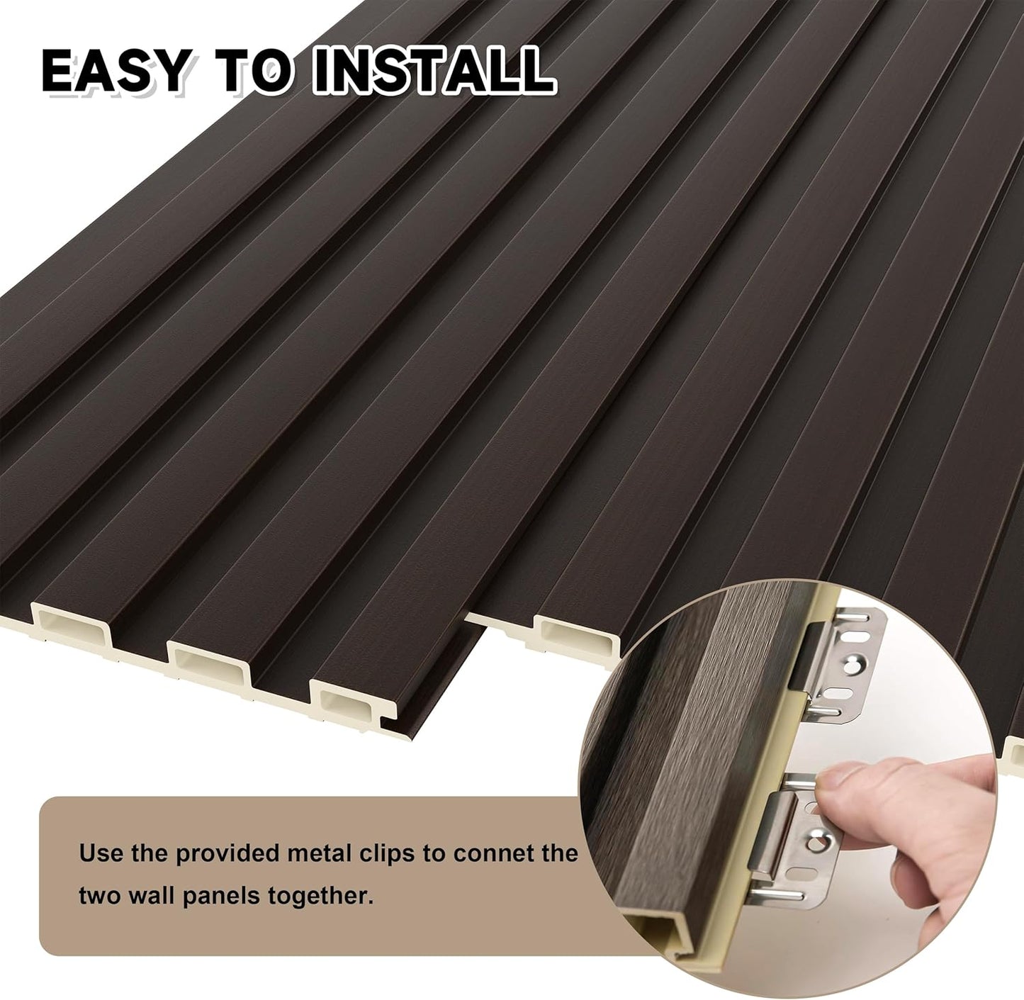 Slat Wall Paneling,8-Pack 3D WPC Wood Wall Panels,Acoustic Wall Panels for Interior Wall Decor,Living Room,Bedroom,Black Brown,95 x 6 in