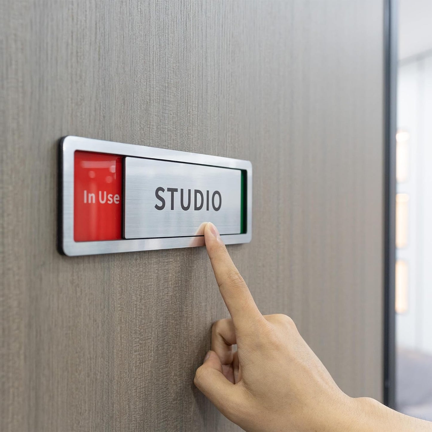 Studio Room Door Sign with Slider, Do Not Disturb Privacy Office Sign, In Use/Available Acrylic Sliding Indicator for Business Hospital Home, Brushed Silver 8" x 2.6"