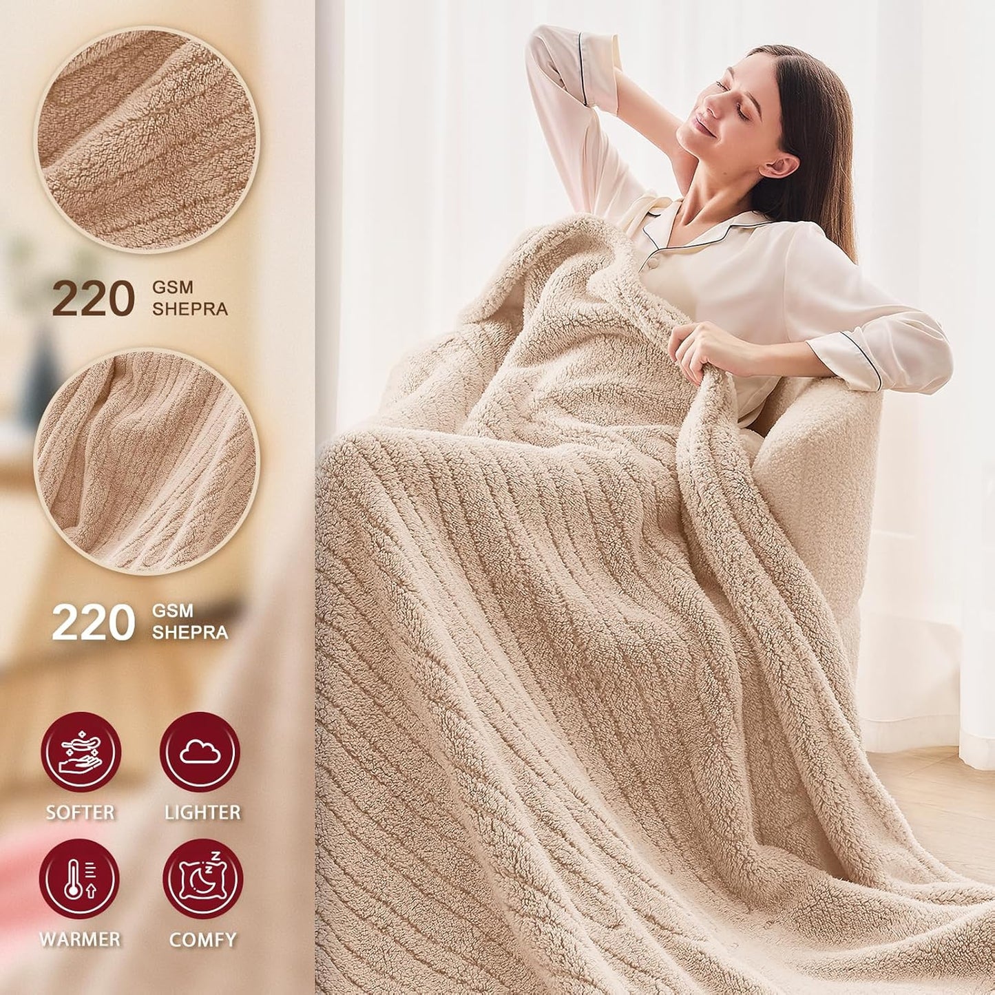 Heated Electric Blanket Full Size - 72"x84" Flannel Heating Blanket with 10 Heating Levels & 5 Time Settings Over-Heat Protection, Winter Warmer for Adults with ETL Certification（Beige）