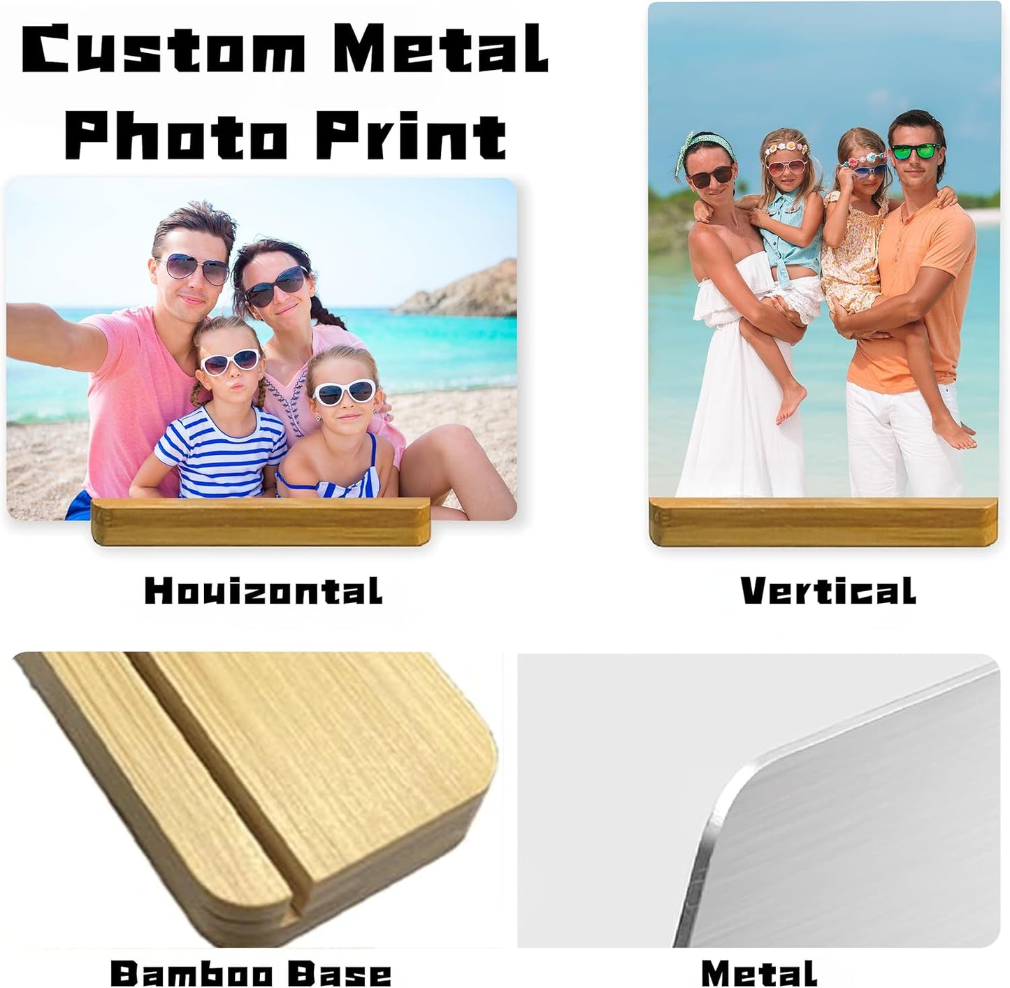 Custom Metal Photo Prints Personalized Picture Gifts with Natural Bamboo Base for Family, Friends and Lovers (Vertical)