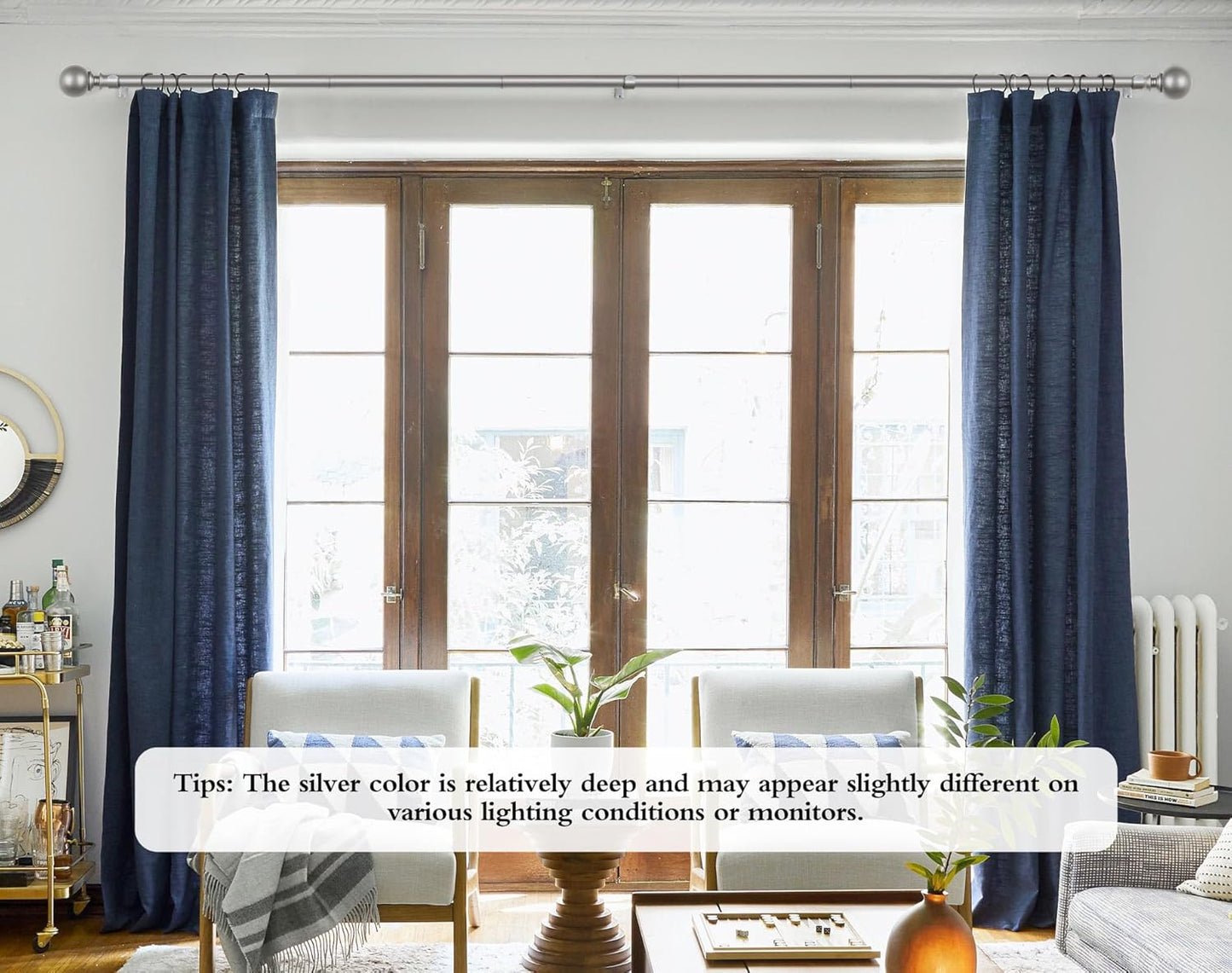 KAMANINA 2 Pack Curtain Rods for Windows 48 to 84 Inch (4-7ft), 7/8 Inch Single Heavy Duty Window Curtain Rod Adjustable Decorative Drapery Rods with Round End, Antique Silver