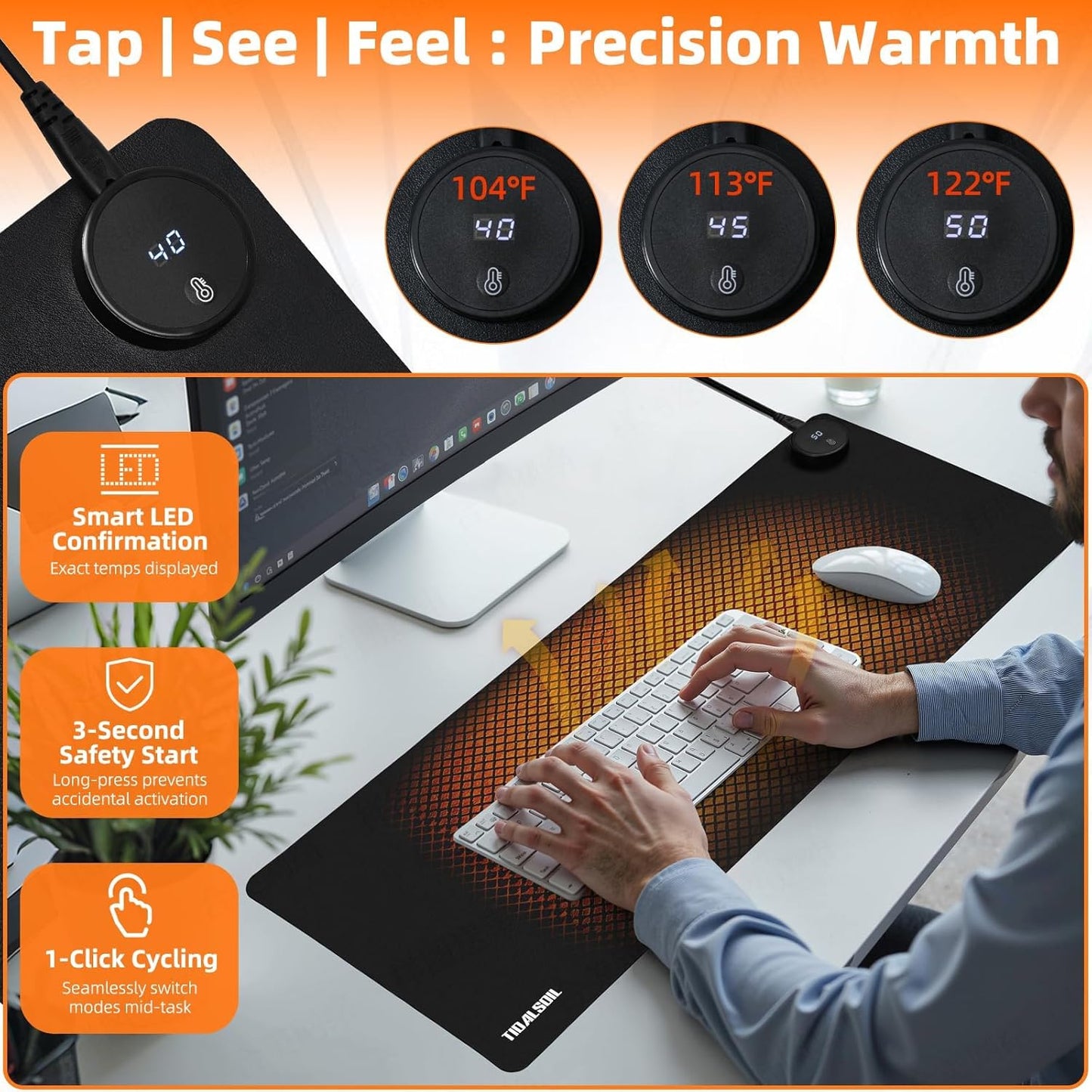 Heated Desk Pad, 31.5"×13" PU Leather Mouse Mat with Digital Temp Display, 3-Level 122℉ Warmth, 4H Auto Shut-Off, Waterproof Non-Slip Office & Home Heating Mat