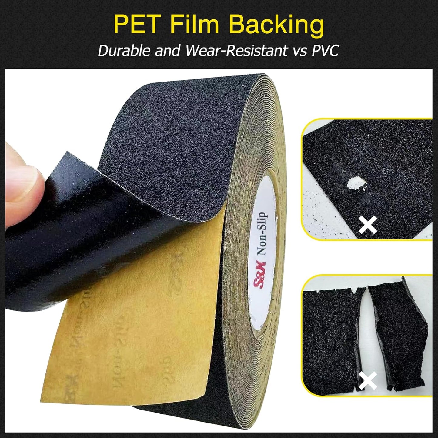 S&X Anti Slip Tape 24 Inch x 33 FT Roll, Grit 60, Extra-Wide Non-Slip Skid Grip Tape for Outdoor Stair Treads, Wooden Steps & Exterior Grips, Waterproof, Durable, Long-Lasting