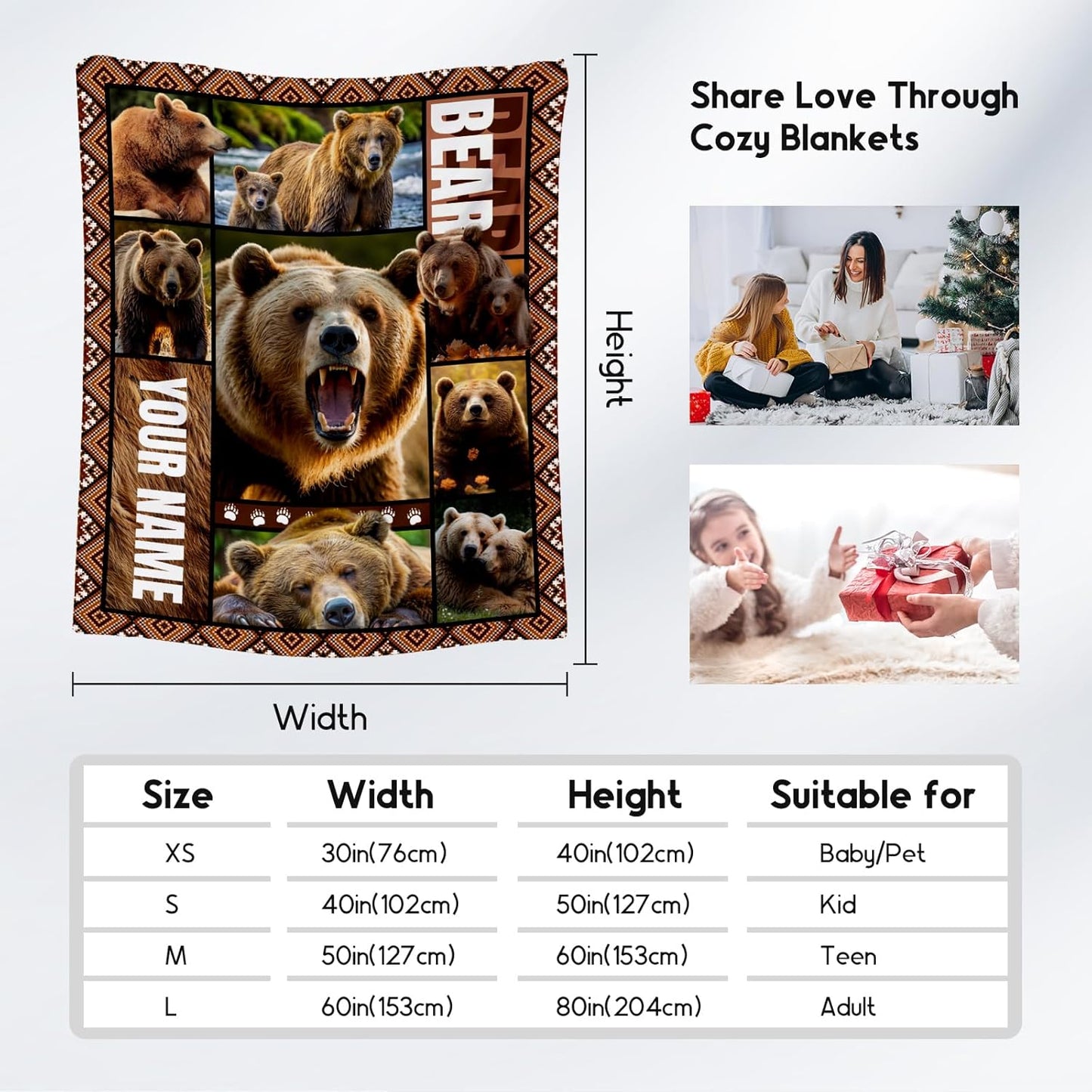 Personalized Blankets for Dad, Custom Bear Blanket Gifts for Men Boys Adults, 50"x60" Forest Animal Throw Gift for Hunters - Soft, Fuzzy & Cozy Flannel Throws Wildlife Country Decor