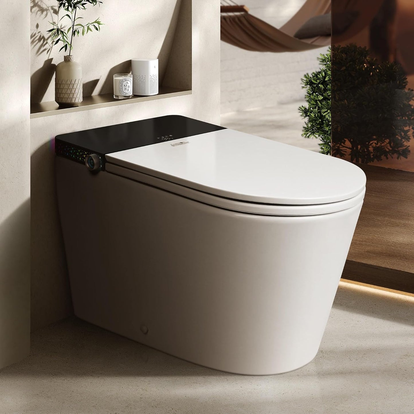 Smart Toilet with Bidet Wash & Air Dryer, Self-Cleaning Nozzle, 4-Level Heated Seat, LED Display, Quiet Dual Pump, Foot Sensor Flushing