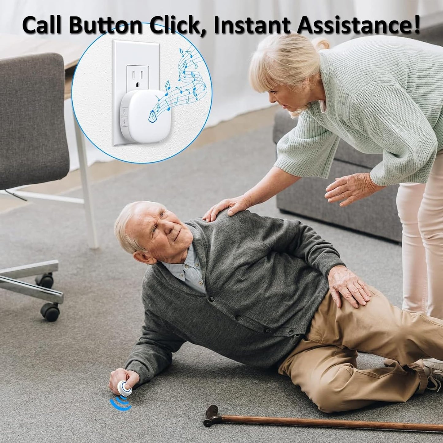 METAK Caregiver Pager Wireless Call Button for Elderly/Senior at Home, 1 Receiver + 1 Button, Medical Life Alert Necklace System for Patients, Disabled, Nurses, Emergency Bell Fall Monitor Devices