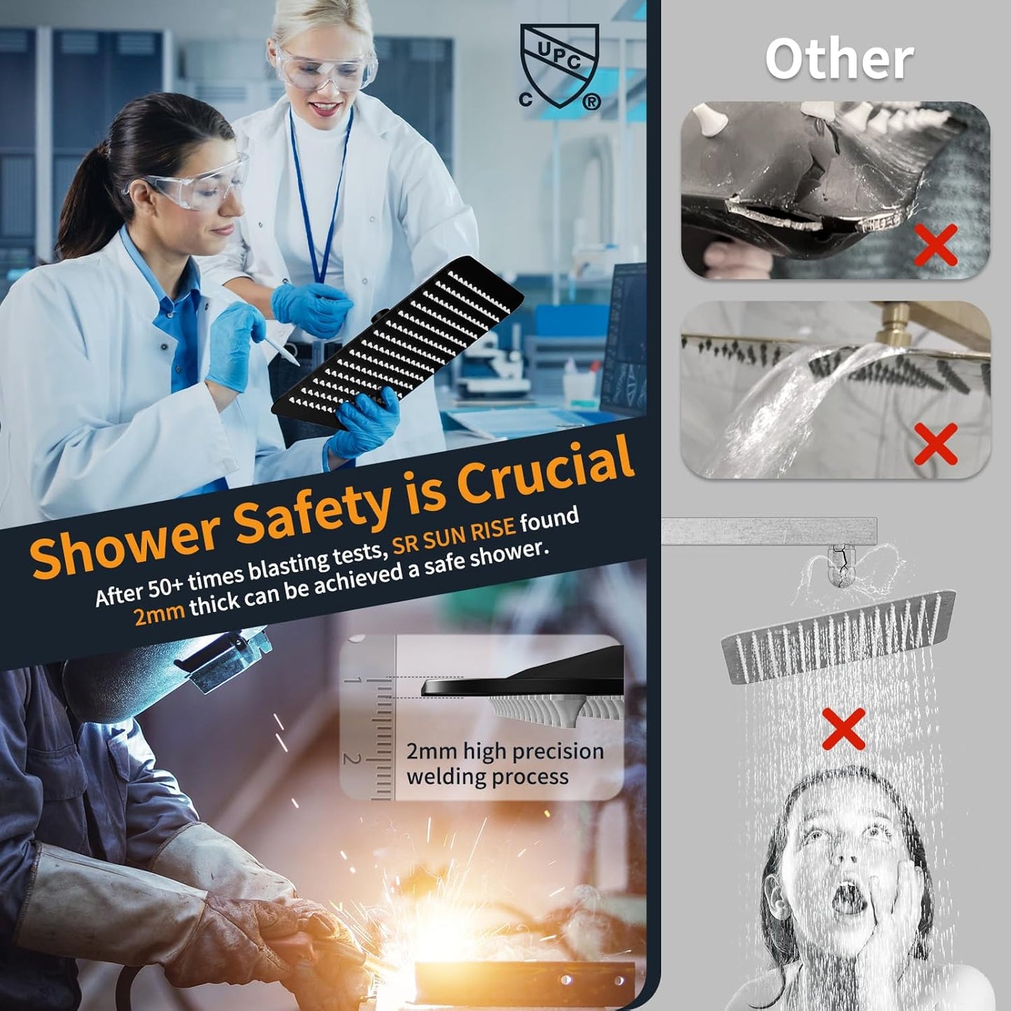 SR SUN RISE Matte Black Square Rainfall Shower Head and Handle Set, Wall Mounted Shower Fixtures, Metal Shower Faucet Trim Repair Kits (With Shower Valve) 16 Inches