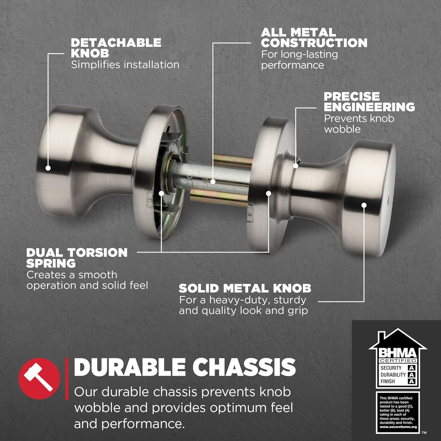 Kwikset Pismo Interior Privacy Door Knob with Lock, Door Handle For Bathroom and Bedroom, Satin Nickel Keyless Turn Lock Doorknob, with Microban Protection