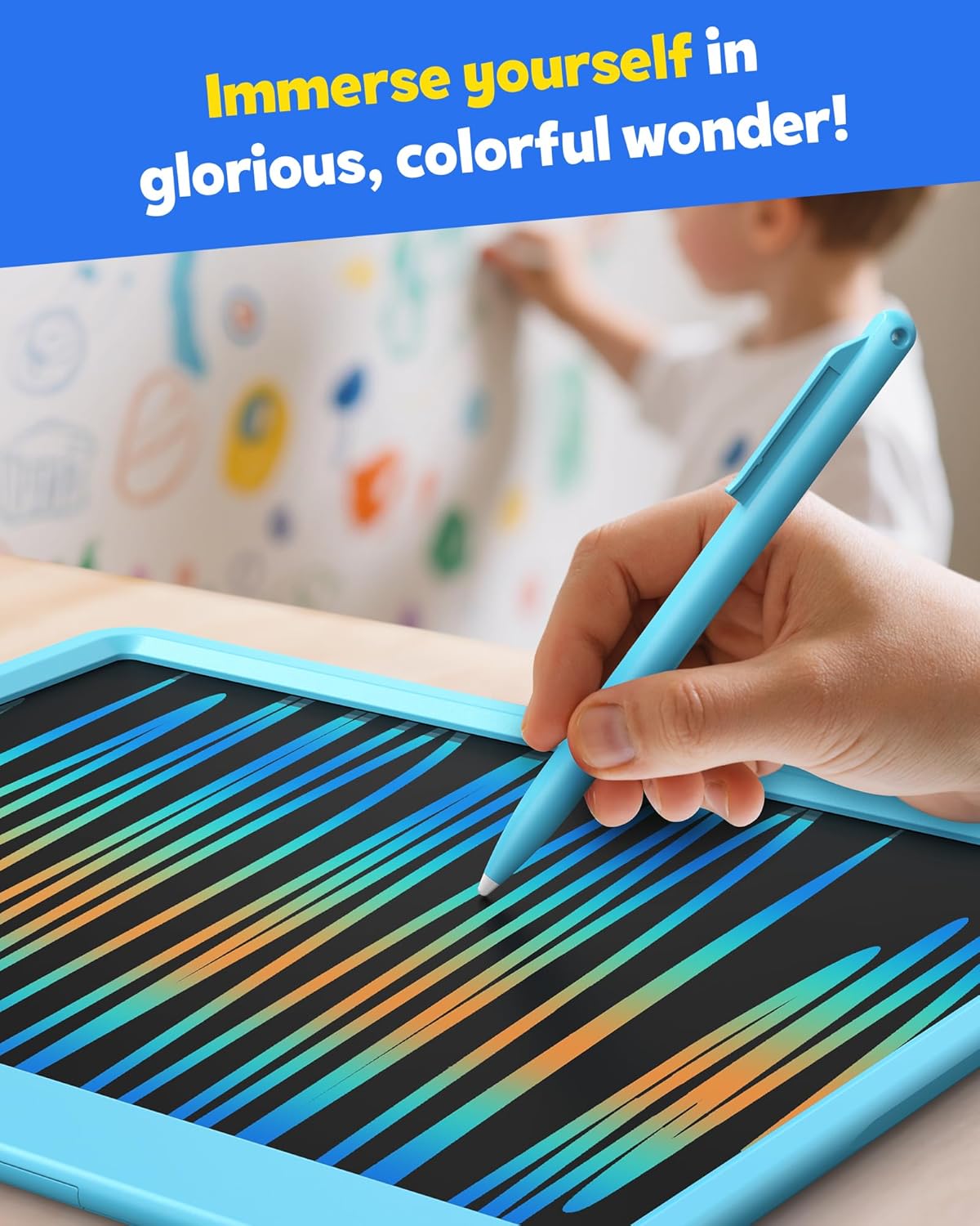 TEKFUN LCD Writing Tablet for Kids Boys Toys, 12 Inch Erasable Doodle Board Colorful Doodle Pad, Mess Free Coloring Board Games Toys Gifts for Toddlers Boys Adults (Blue)