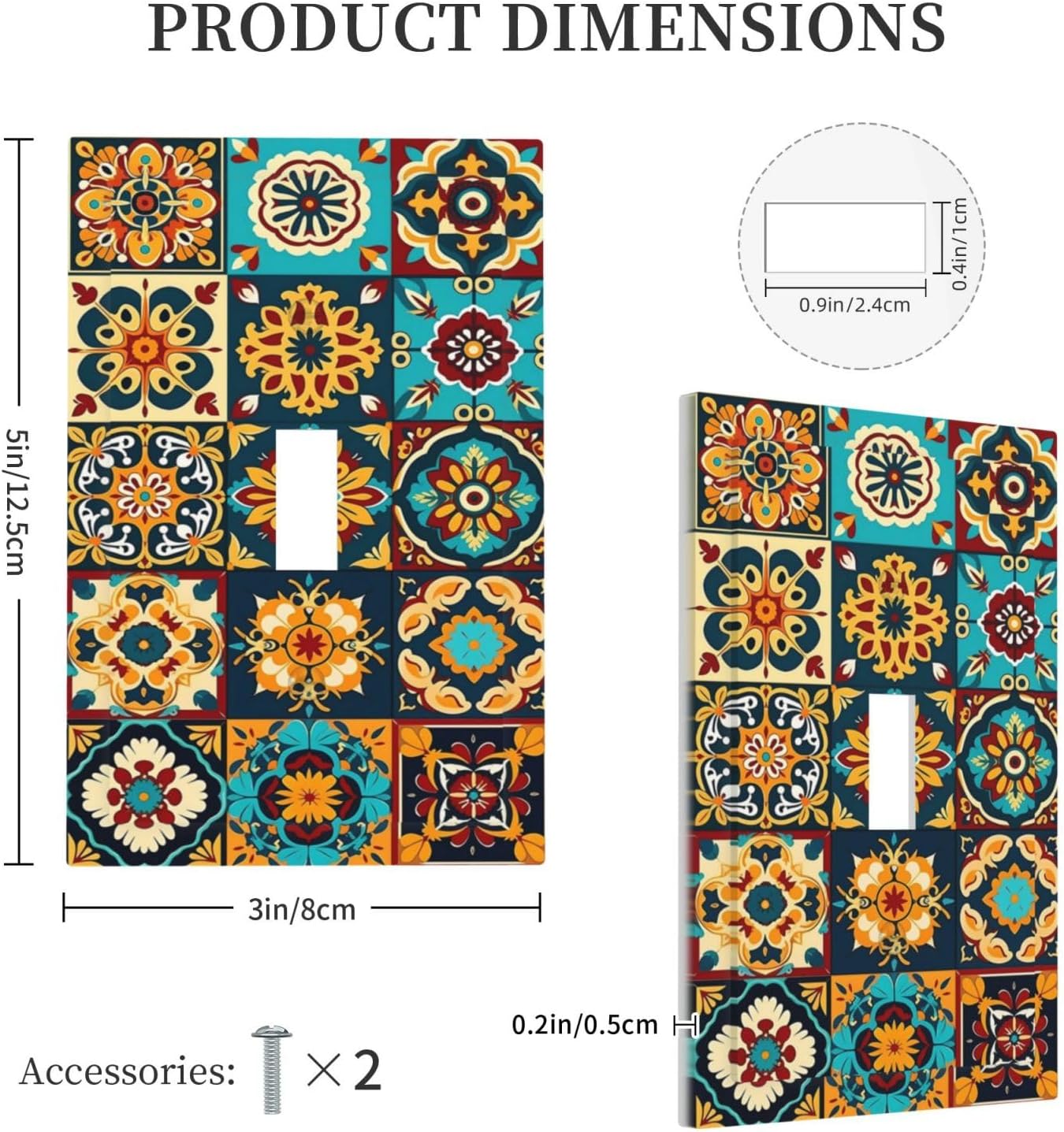 Mexican Talavera Ceramic Tile Moroccan Boho Decorative Light Switch Cover 1 Gang Single Toggle Device Electrical Faceplate Switchplates Decorator Outlet Wall Plate for Bathroom Kitchen Decor