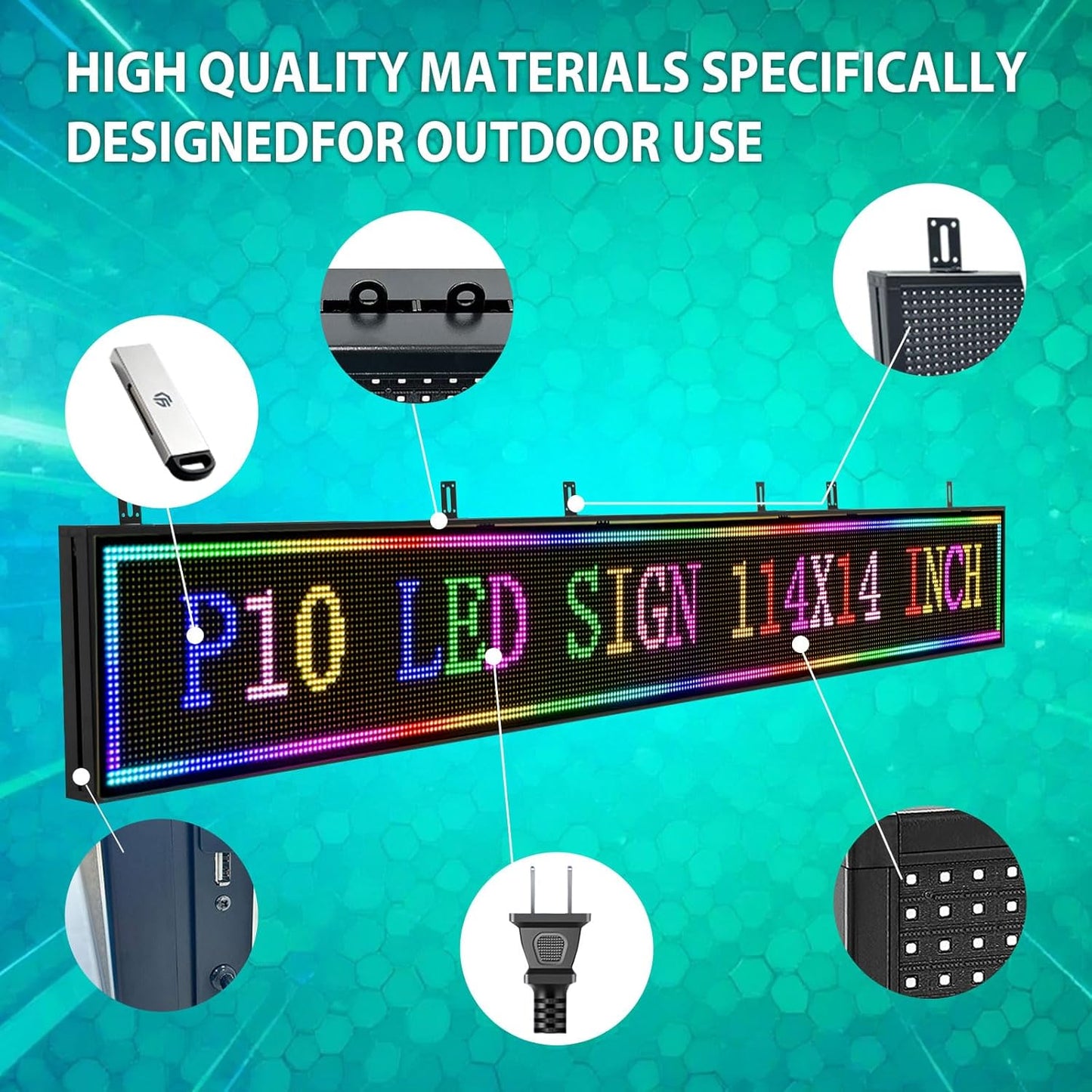 Programmable Led Sign with Full Color Display - Energy Saving and Waterproof Led Message Board for Schools, Shops and Cafes, Supports wifi Connection,115"x14"