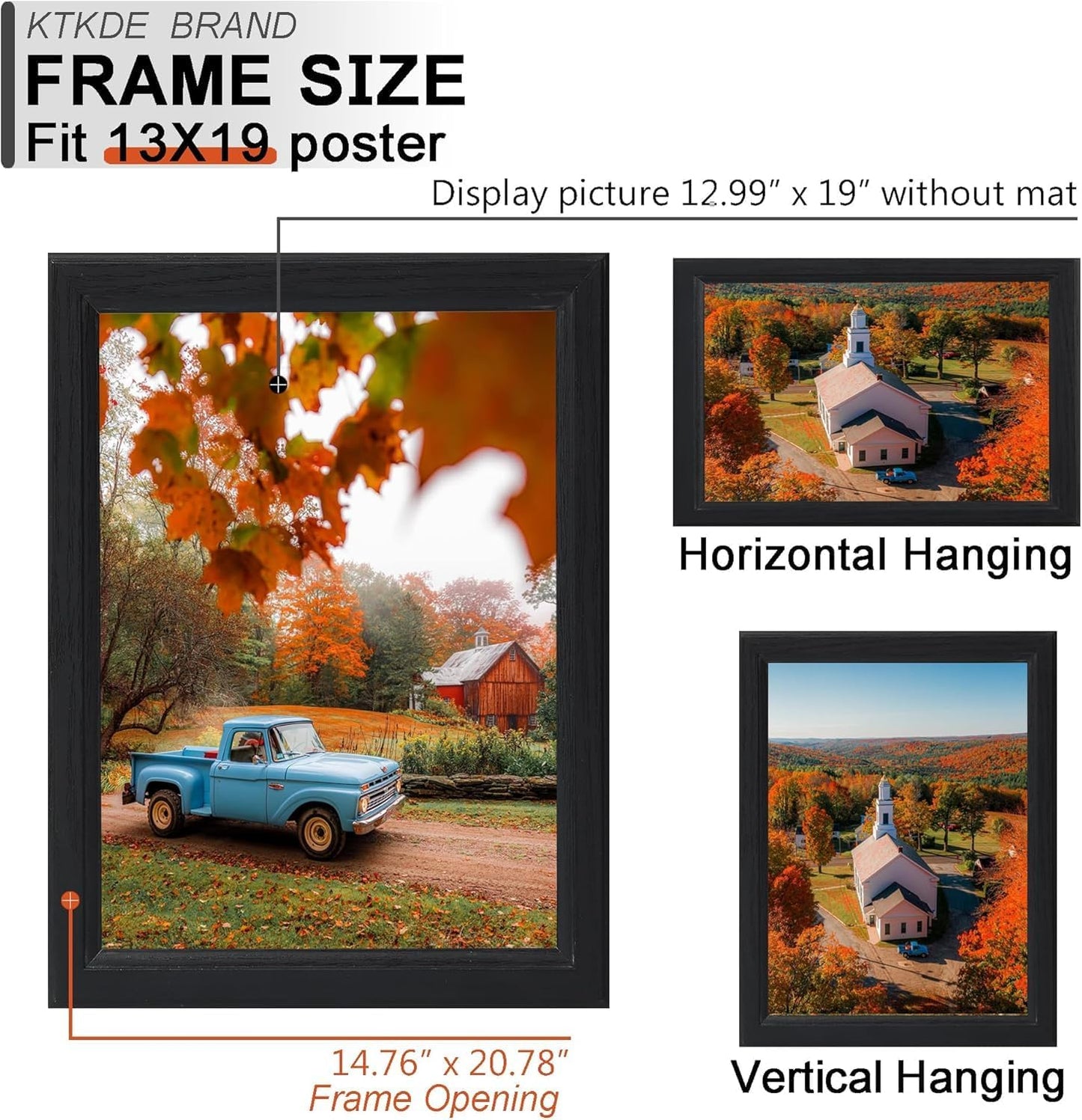 KTKDE 13x19 Picture Frame Set of 3,black Wooden frames, Vertical & Horizontal Wall Hanging for Wall Display,Studio Gallery Photo Frame for Photos, Posters & Art Prints
