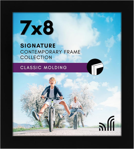 Americanflat 7x8 Picture Frame with Shatter-Resistant Glass - Signature Collection - Gallery-Style Frames Made of Engineered Wood - Photo Frame for Tabletop and Wall Display - Black