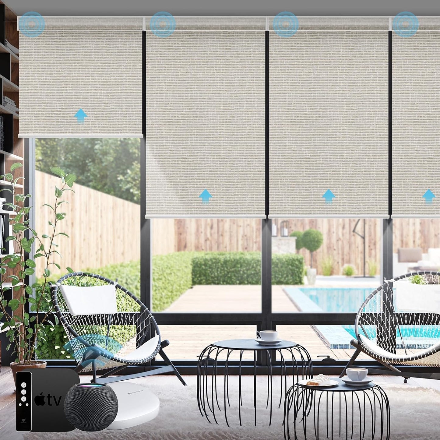 SmartWings Motorized Smart Blinds with Remote, Custom Automatic 100% Blackout Roller Shade Compatible with Alexa/Homekit/Google, Electric Smart Blinds for Indoor Windows, Safari Cream