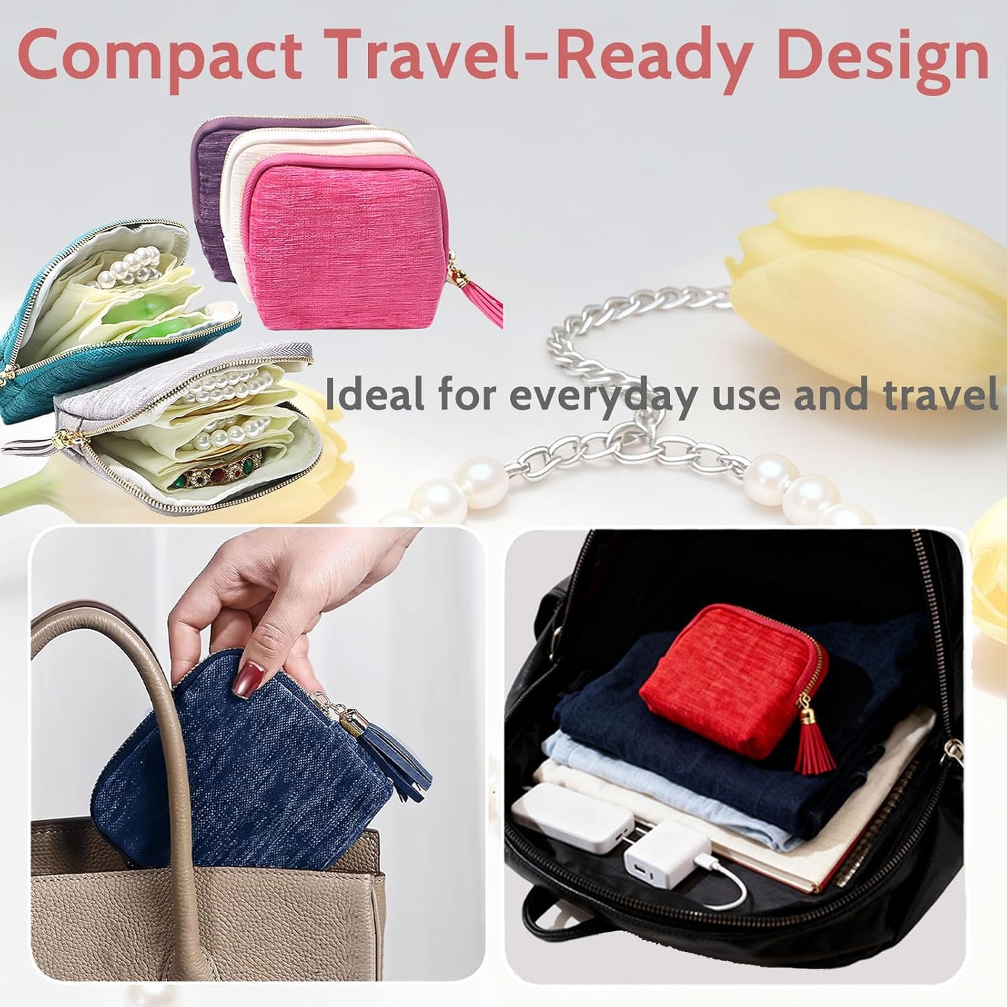 Stuffdatas Travel Jewelry Case, Stuffdatas Bags, Small Jewelry Travel Pouch Mini, Travel Jewelry Organizer Pouch Velvet, with 5 Compartments (2PCS-F)