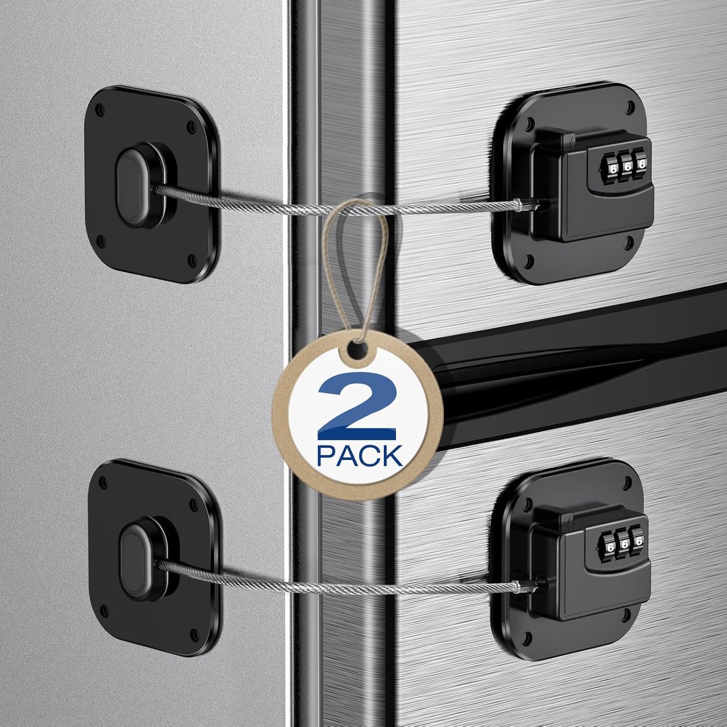 Fridge Refrigerator Lock with Combination, Heavy Duty Lock for Cabinet, Drawers, Closet, Safety Easy Install No Keys Needed (Black-2Pack)