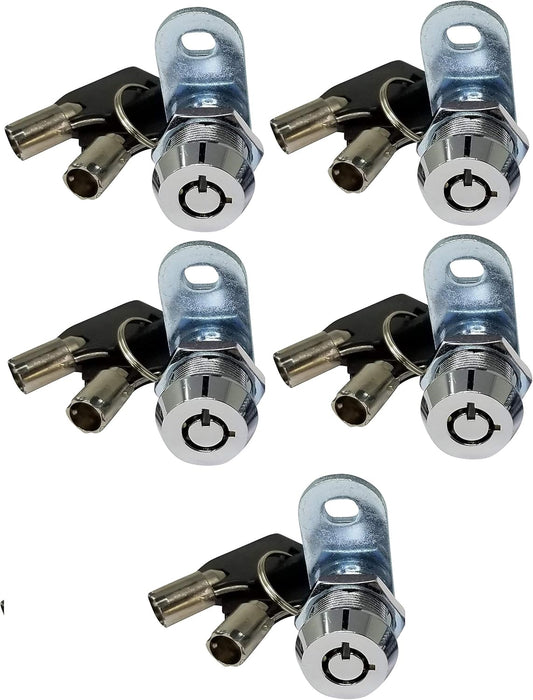 Admiral Locks Tubular Cam Lock, Keyed Alike Removable Key RV Compartment Storage Lock Cabinet Locks (Chrome Pack of 5, 5/8" 90°)