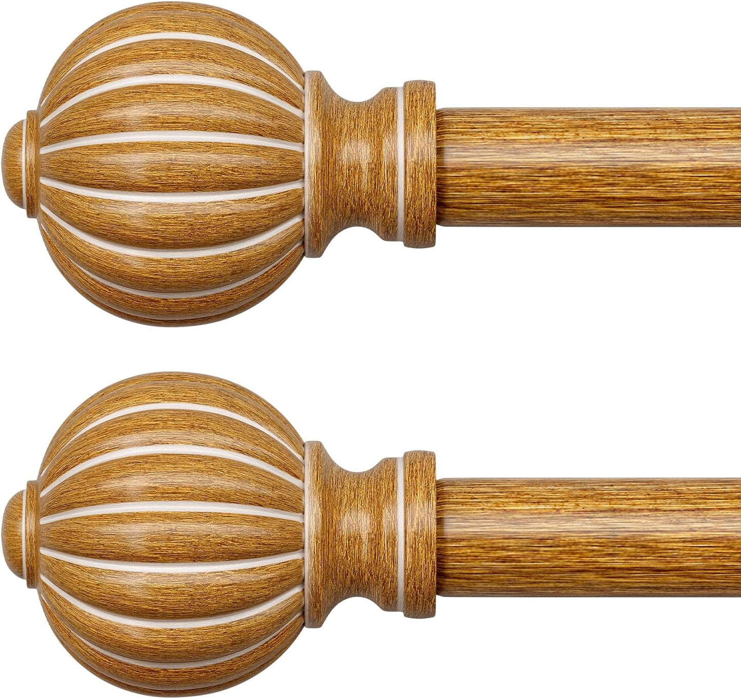 2 Pack Imitation Wood Curtain Rods for Windows 28 to 48 Inch, 1'' Adjustable Heavy Duty Decorative Drapery Rods with Classic Finials, Dark Imitation Wood Window Curtain Pole, Size 18-45''