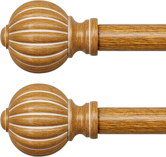 2 Pack Imitation Wood Curtain Rods for Windows 28 to 48 Inch, 1'' Adjustable Heavy Duty Decorative Drapery Rods with Classic Finials, Dark Imitation Wood Window Curtain Pole, Size 18-45''