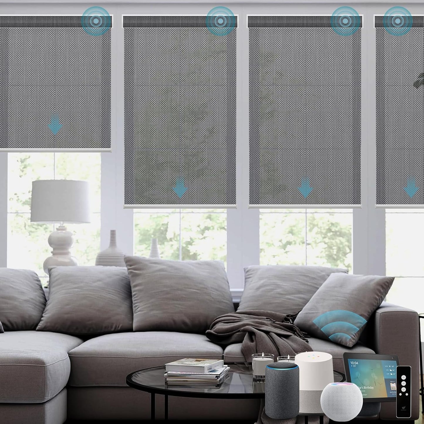 SmartWings Motorized Smart Blinds for Windows in Light Filtering, Electric Remote Roller Shades Compatible with Alexa/Google Home/Homekit, Custom Up to 110”W x 148”H, 5% Openness Aventus Charcoal Grey