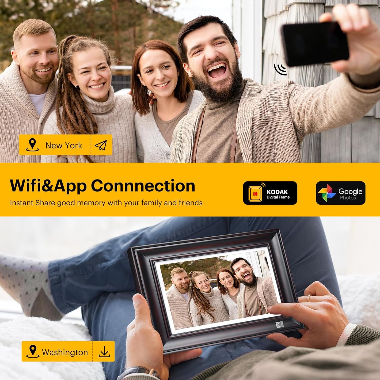 KODAK WiFi Digital Picture Frame, 1920 x 1200 HD Touchscreen Digital Photo Frame, 10.1 Inches Intelligent Electronic Picture Frame with 32 GB,Auto-Rotate, Share Moments Instantly Gifts(Wood Frame)