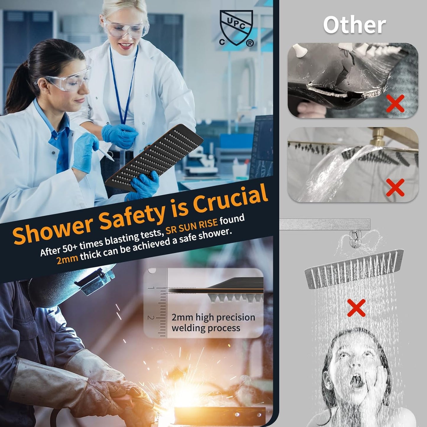 SR SUN RISE ORB Square Rainfall Shower Head and Handle Set, Wall Mounted Shower Fixtures, Metal Shower Faucet Trim Repair Kits (With Shower Valve) 10 Inches